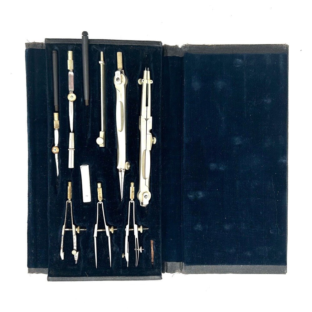 Vintage Schoeffner Germany Drafting Compass Set Precision Drawing 7 Tools Case